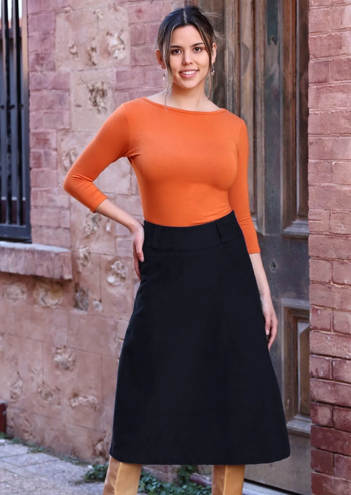Belt Loop Corduroy Skirt Black