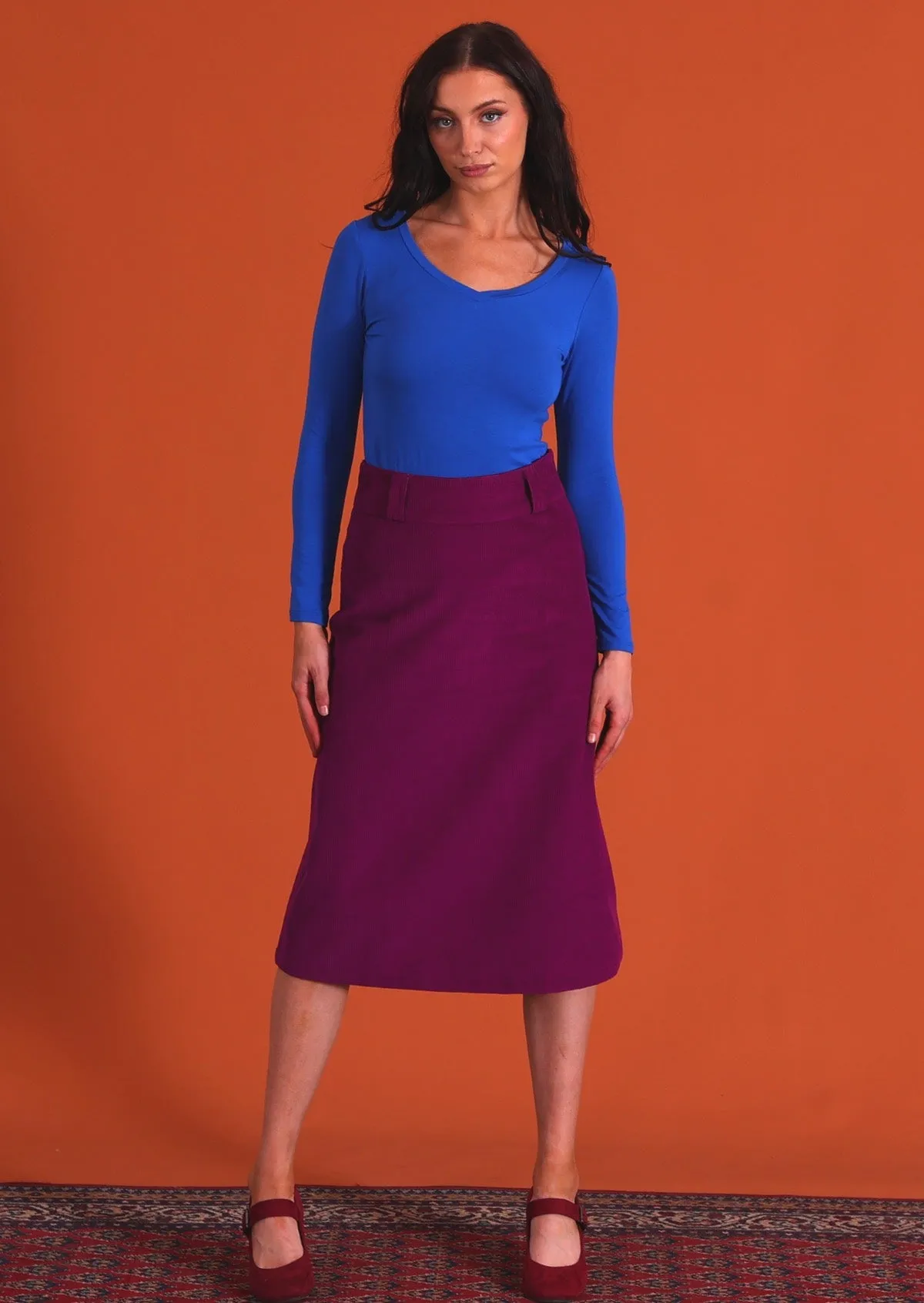 Belt Loop Corduroy Skirt Plum Caspia