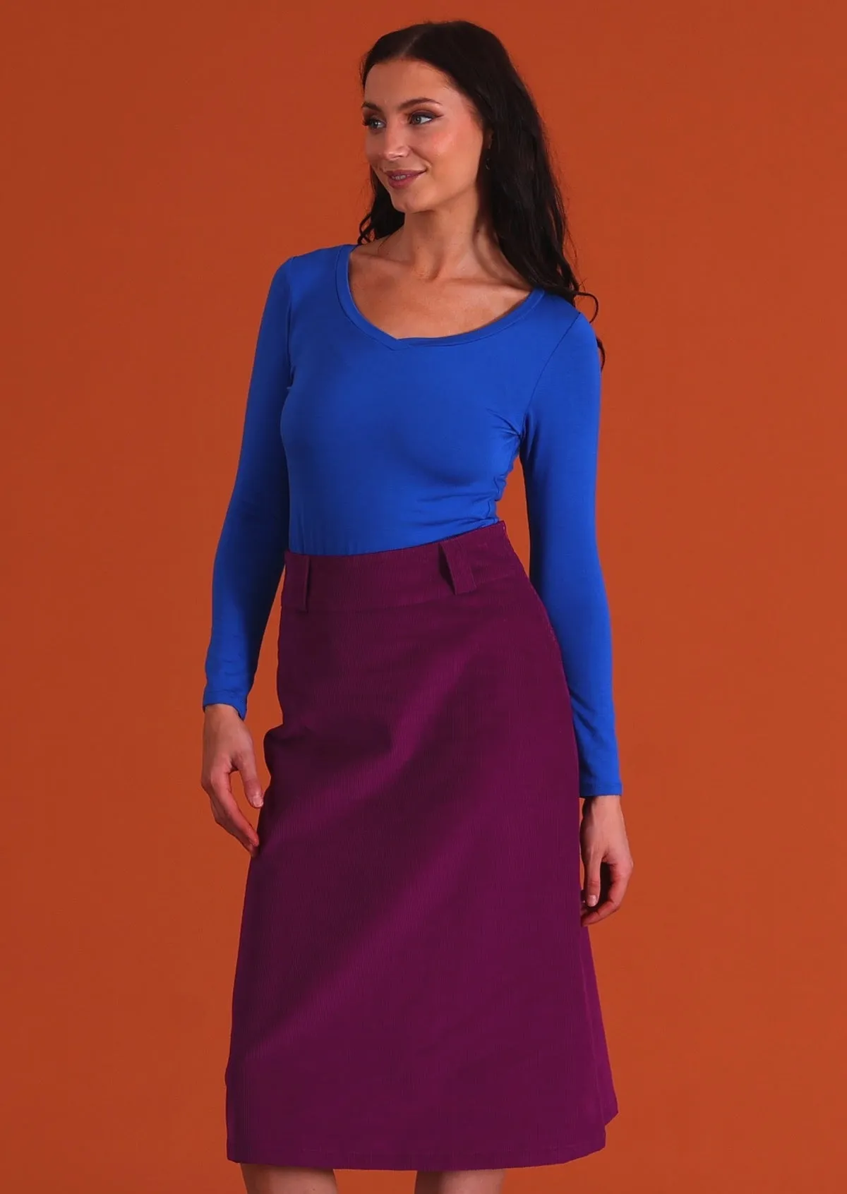 Belt Loop Corduroy Skirt Plum Caspia