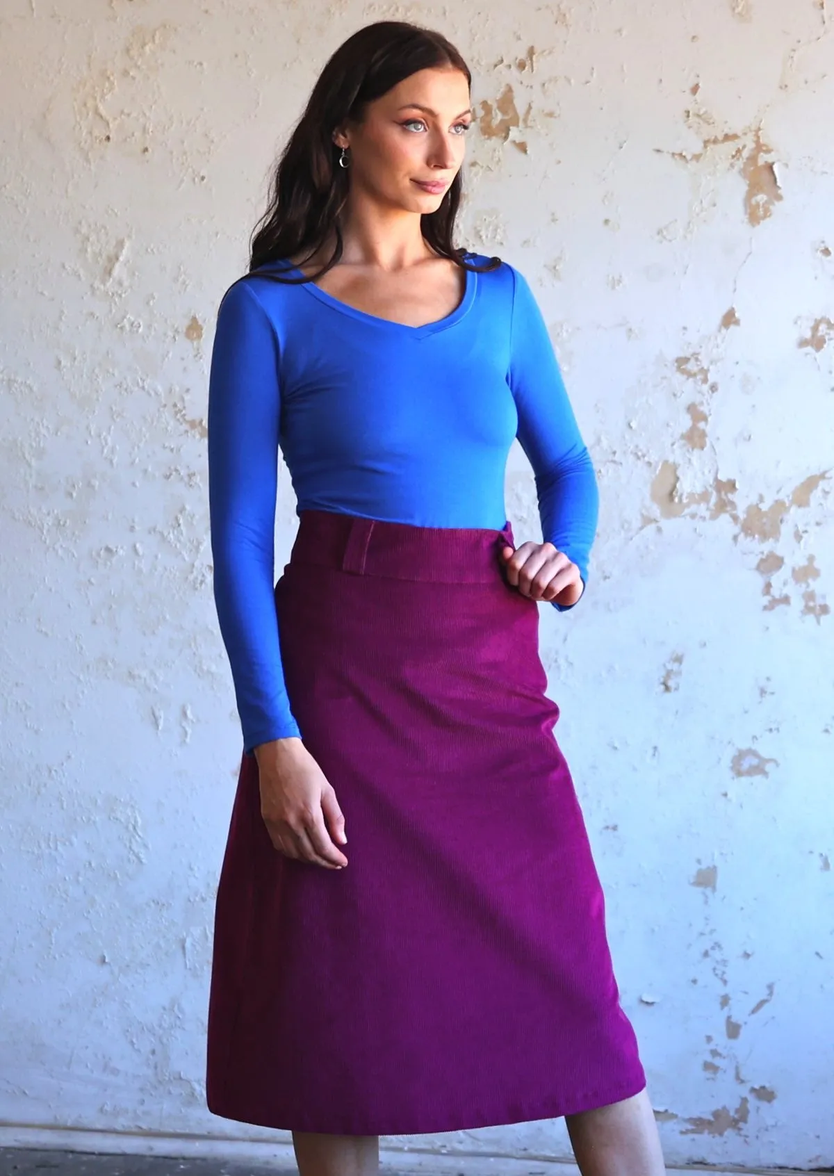 Belt Loop Corduroy Skirt Plum Caspia