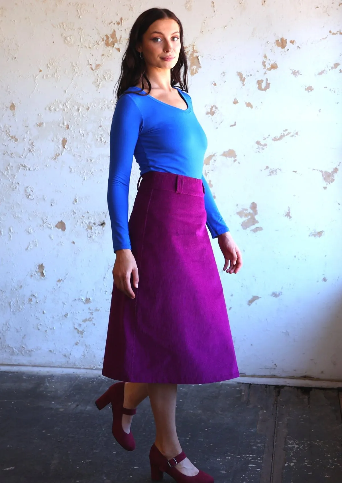 Belt Loop Corduroy Skirt Plum Caspia