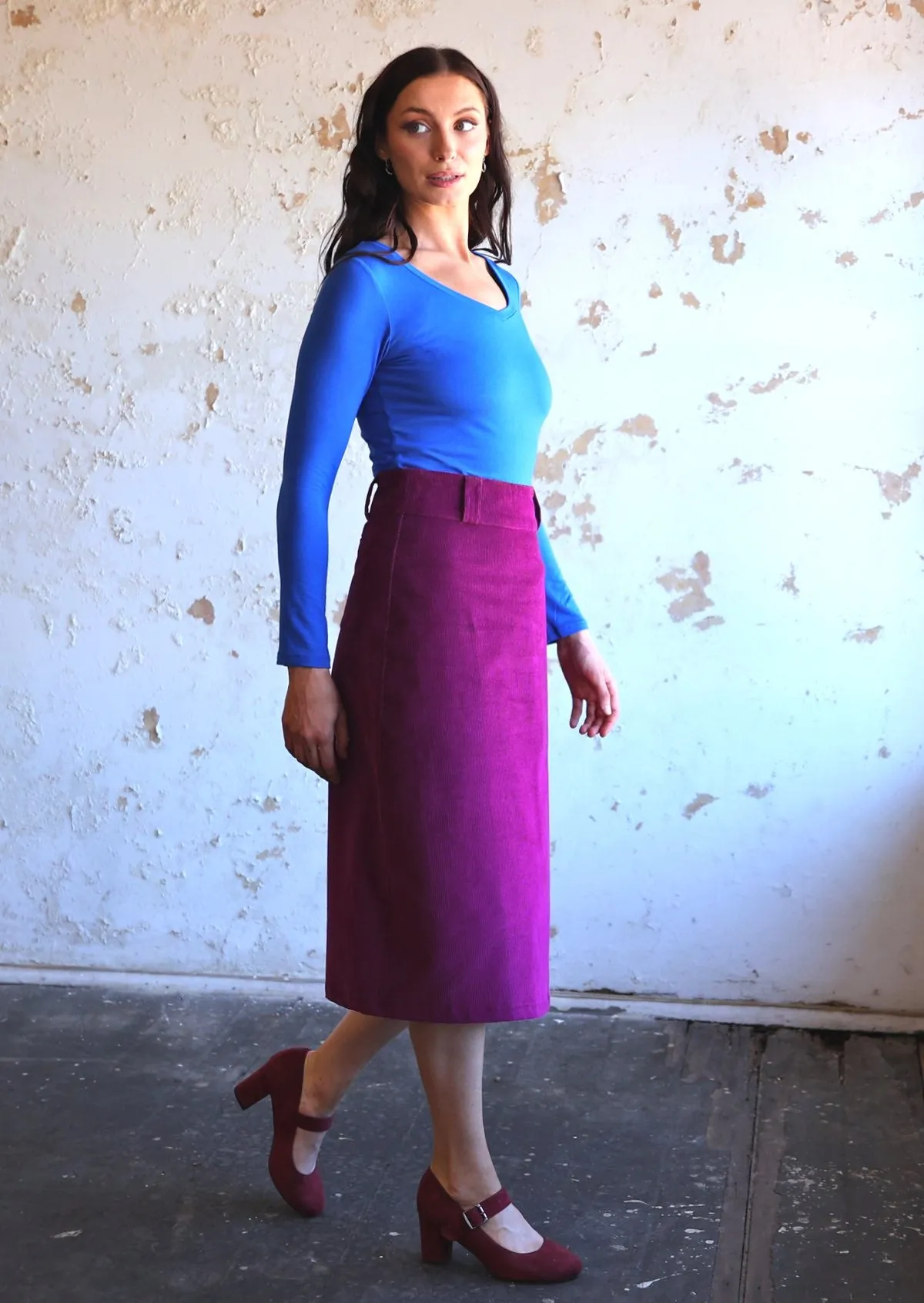 Belt Loop Corduroy Skirt Plum Caspia