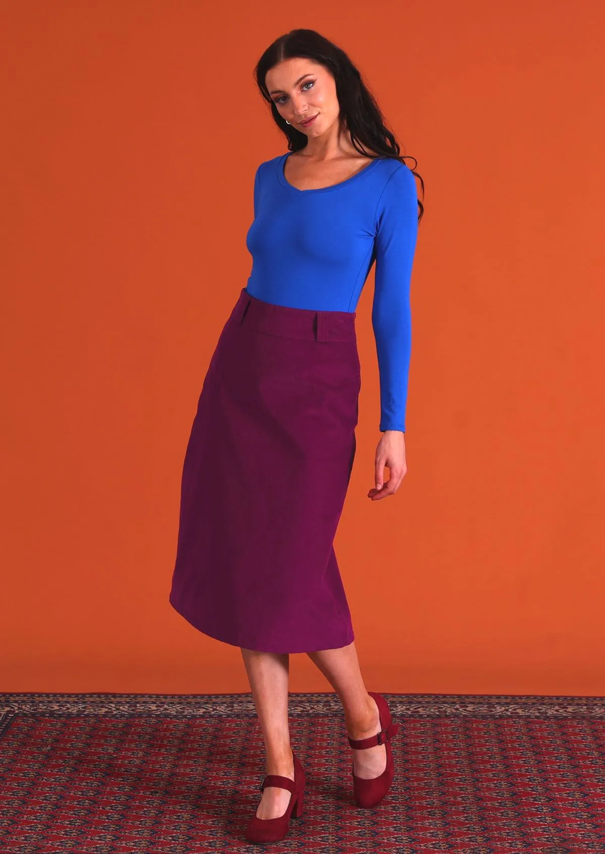 Belt Loop Corduroy Skirt Plum Caspia