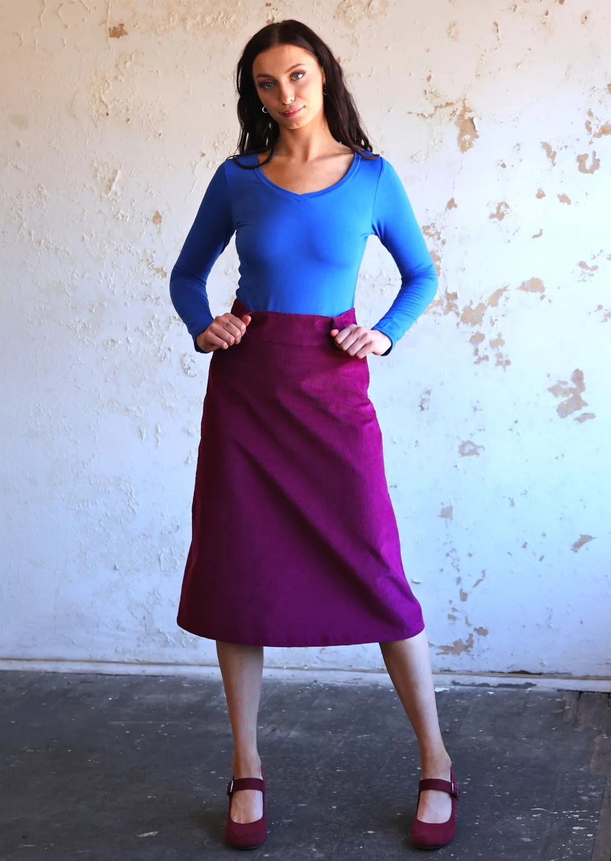 Belt Loop Corduroy Skirt Plum Caspia