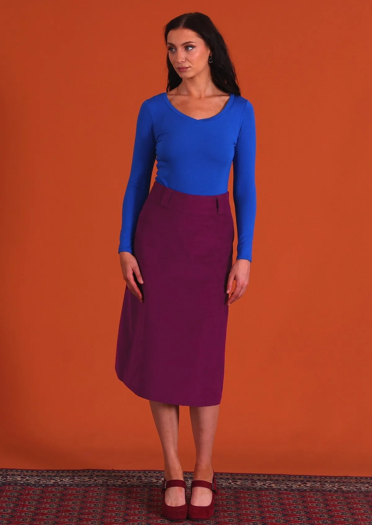 Belt Loop Corduroy Skirt Plum Caspia