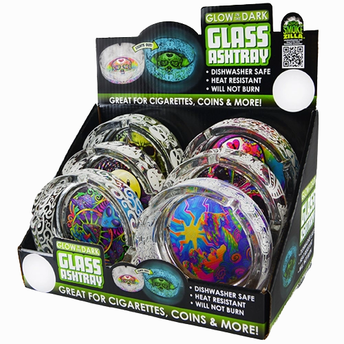 Glass Glow in The Dark Ashtray - 6 Per Retail Ready Display 21812