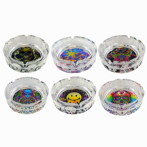 Glass Glow in The Dark Ashtray - 6 Per Retail Ready Display 21812