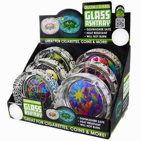 Glass Glow in The Dark Ashtray - 6 Per Retail Ready Display 21812