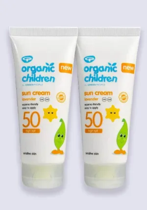Green People Organic Children Lavender Sun Cream SPF 50 100ml - 2 Pack Saver