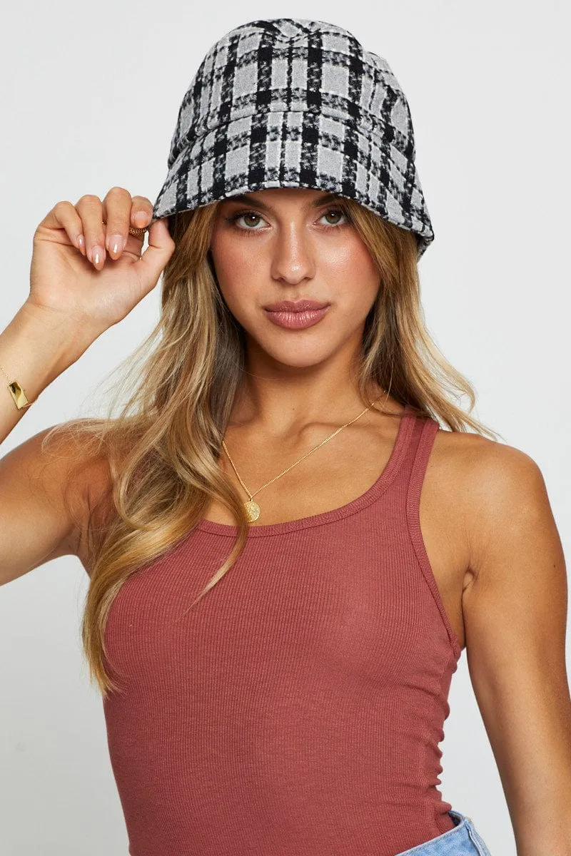 Grey Plaid Bucket Hat