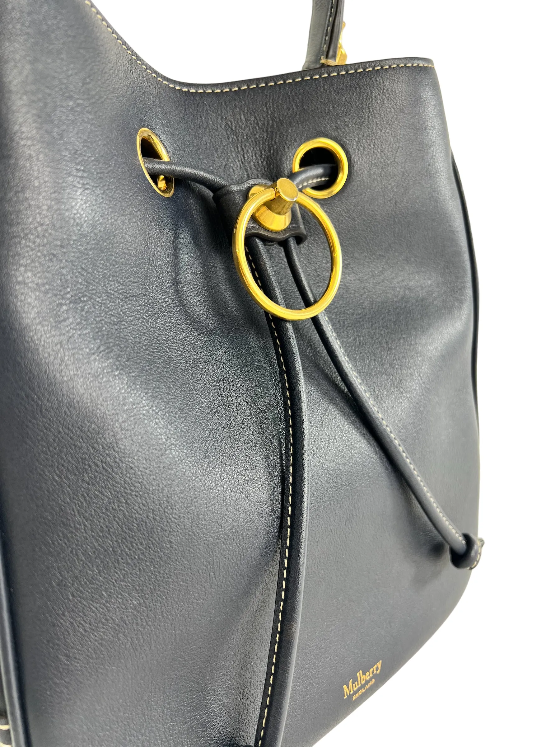 Mulberry Navy Leather Hampstead Bucket Bag