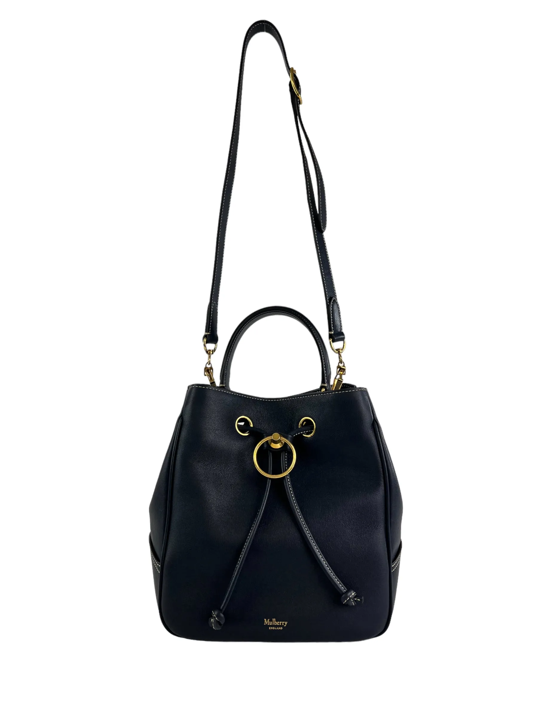 Mulberry Navy Leather Hampstead Bucket Bag