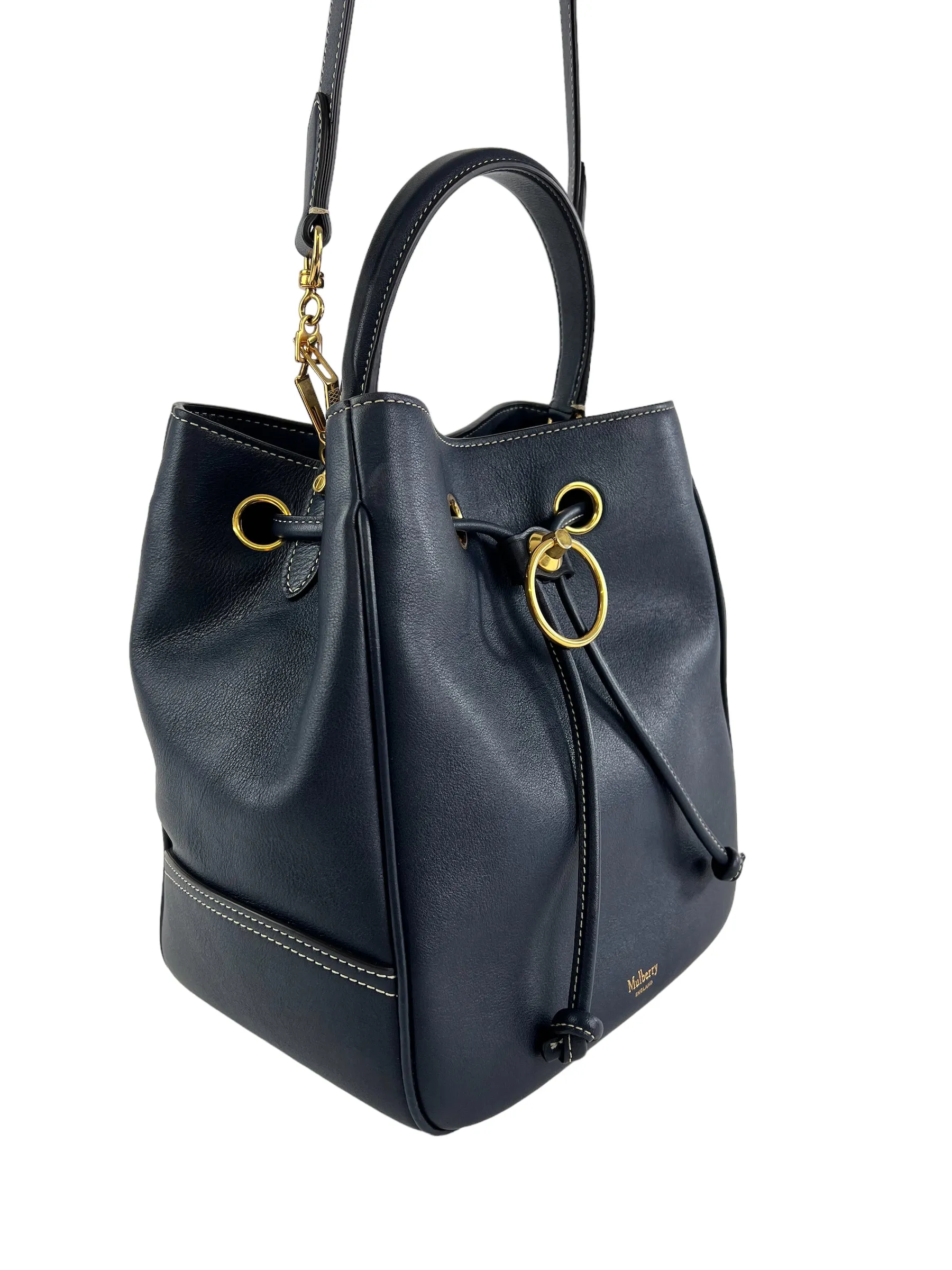Mulberry Navy Leather Hampstead Bucket Bag