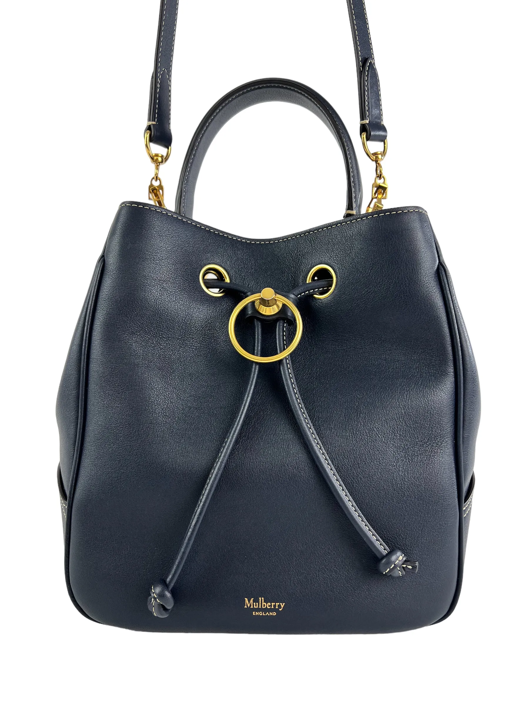 Mulberry Navy Leather Hampstead Bucket Bag