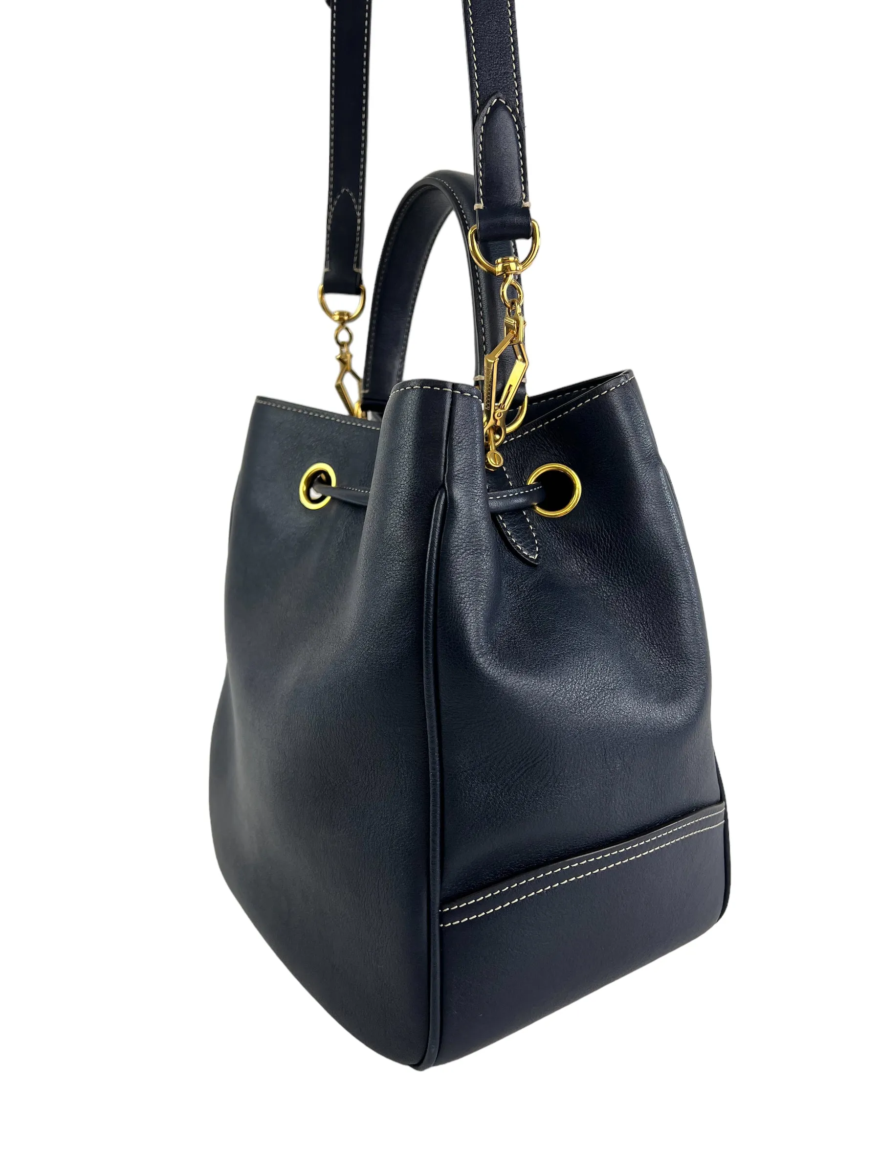 Mulberry Navy Leather Hampstead Bucket Bag