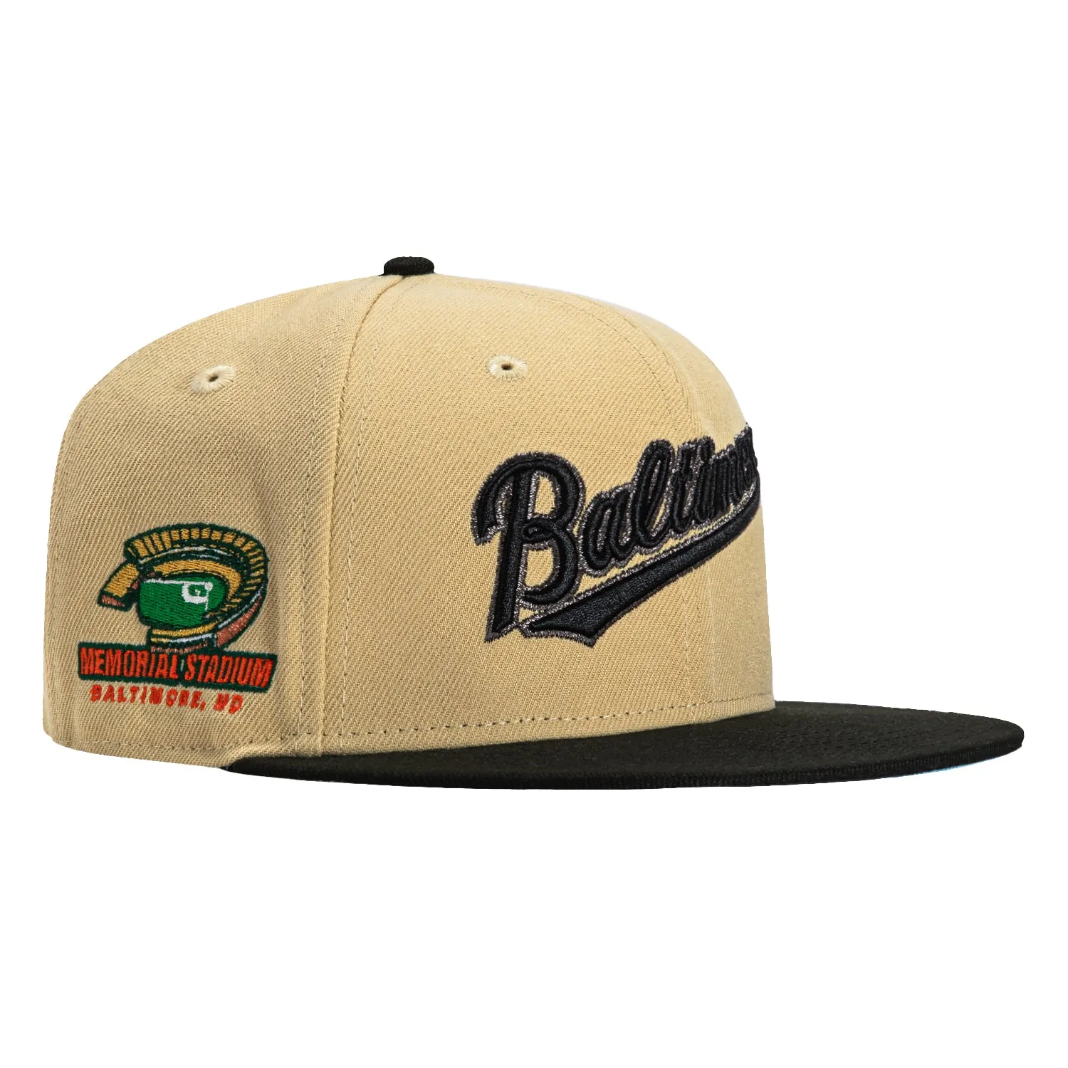 New Era 59Fifty Baltimore Orioles Memorial Stadium Patch Script Hat - Tan. Black