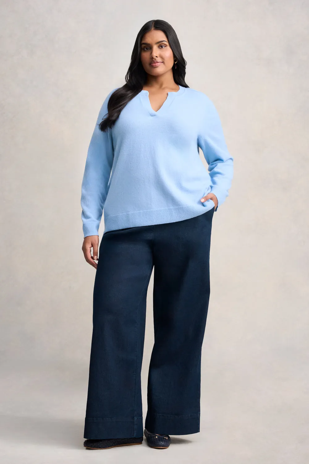 Notched Wool Jumper - Country Blue