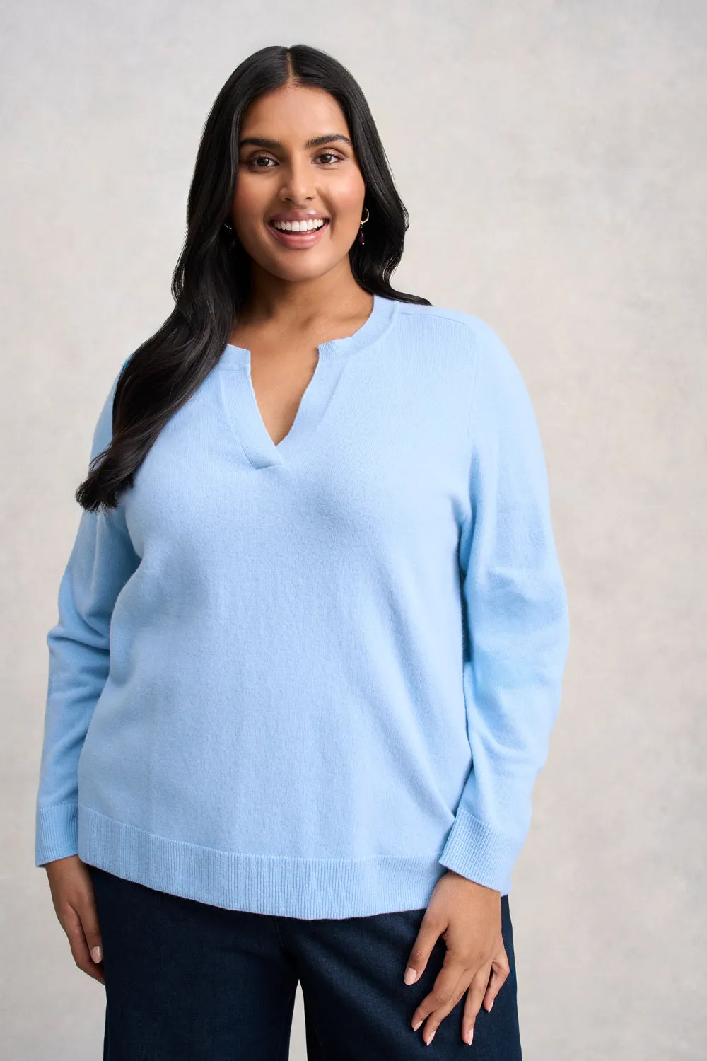 Notched Wool Jumper - Country Blue