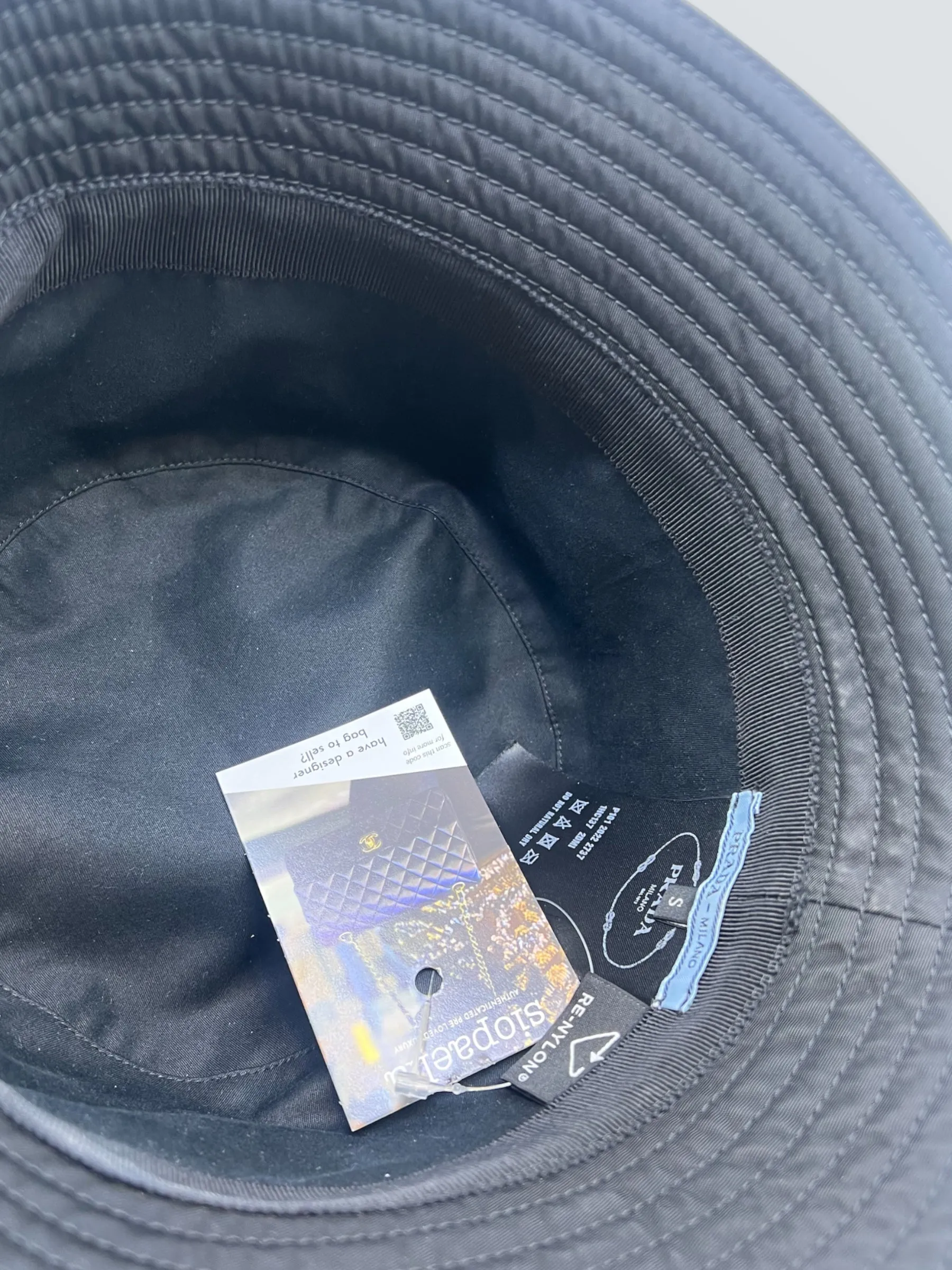 Prada Black Re- Nylon Bucket Hat - Size Small