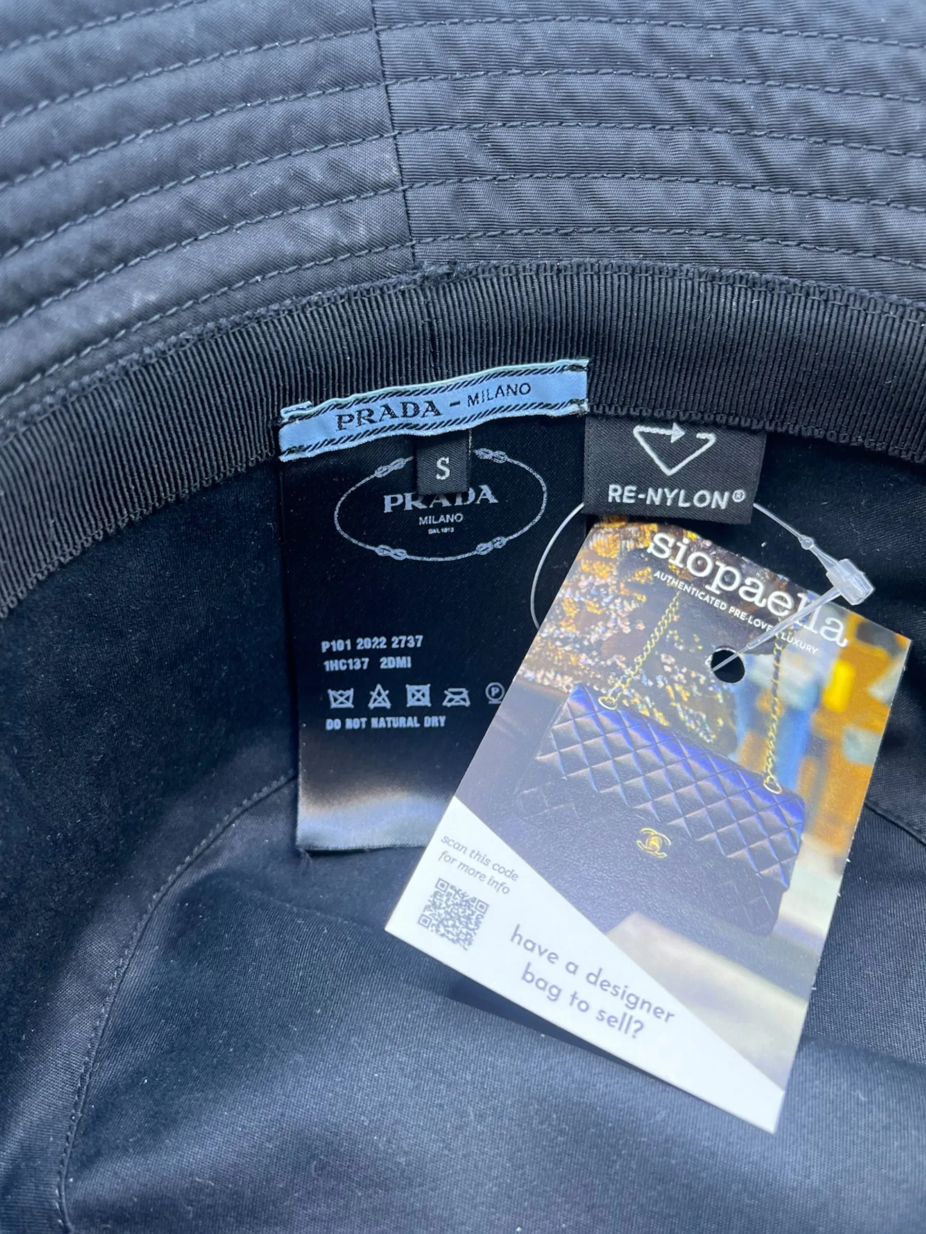 Prada Black Re- Nylon Bucket Hat - Size Small
