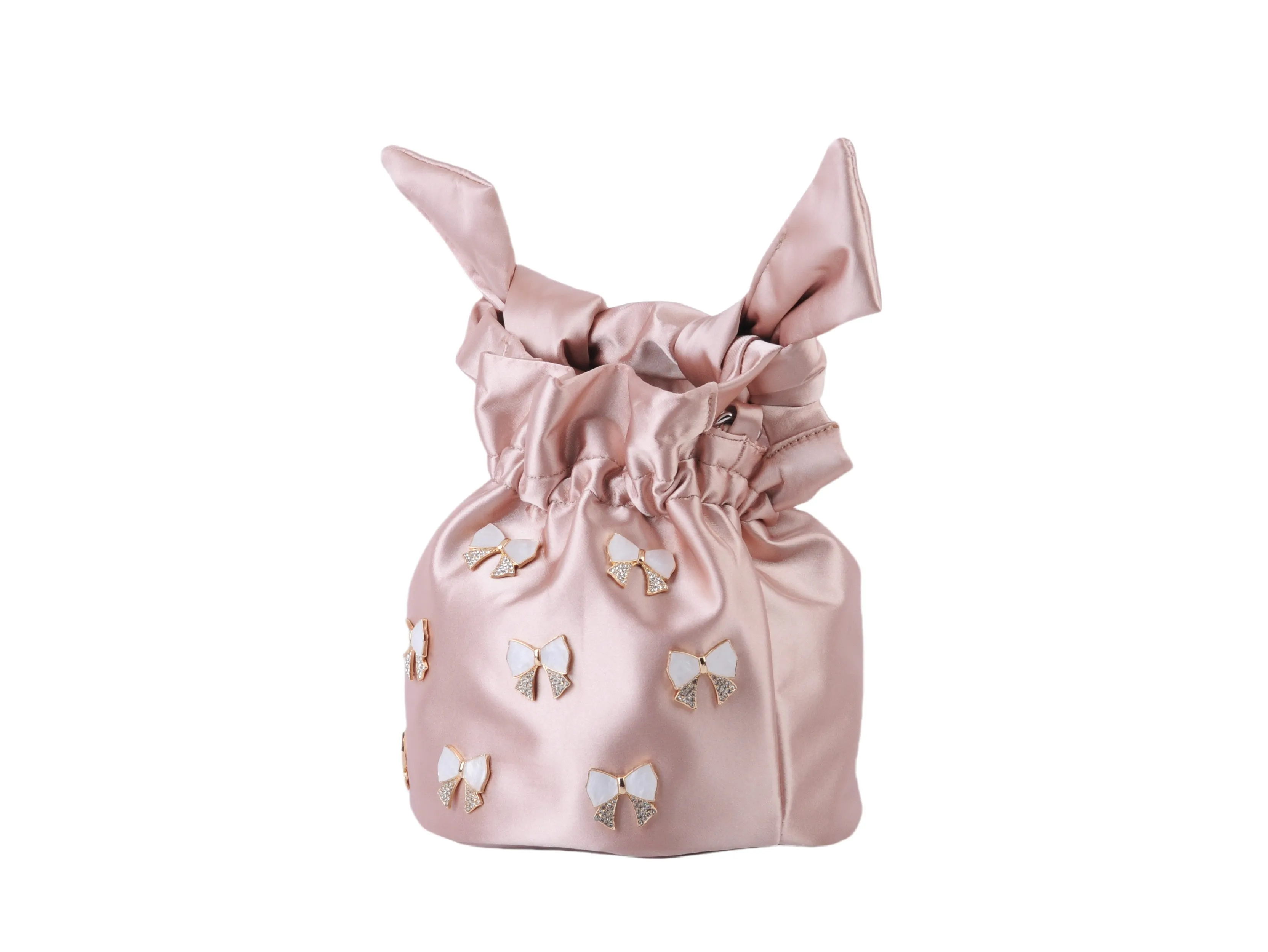 Satin Bucket Bag with Bow Charms