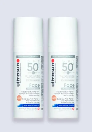 Ultrasun Face Tinted Anti-Pigmentation SPF 50  50ml - 2 Pack Saver